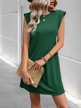 Round Neck Cap Sleeve Dress Dark Green Casual Dresses