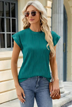 Womens teal textured round neck cap sleeve basic style top