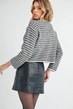 Striped round neck cardigan with oversized sleeves, cropped fit