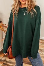 Green round neck drop shoulder slit sweatshirt with long sleeves