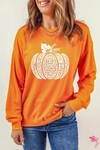 Round Neck Dropped Shoulder Pumpkin Graphic Sweatshirt Caramel Woman Sweatshirts