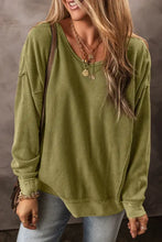 Olive green waffle knit round neck dropped shoulder sweatshirt