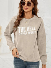 Beige Corduroy Crewneck Sweatshirt with THE HELL I WONT Graphic
