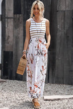 Round Neck Floral and Striped Maxi Dress Sleeveless A Line Maxi Dresses