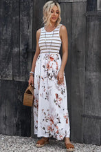 Round Neck Floral and Striped Maxi Dress Sleeveless A Line Maxi Dresses