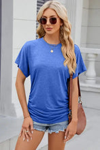 Round neck flutter sleeve T-shirt in royal blue with side ruching