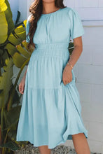 Round Neck Half Sleeve Dress Pastel Blue Casual Dresses