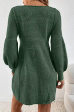 Dark green round neck long sleeve mini knit dress with textured pattern