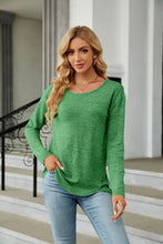 Round Neck Long Sleeve T-Shirt Green Woman T Shirts
