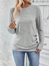 Heather gray round neck long sleeve t-shirt with side buttons