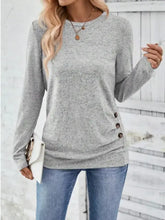 Heather grey round neck long sleeve t-shirt with side buttons