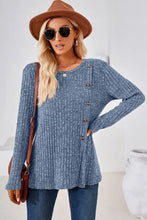 Ribbed knit long sleeve sweater with decorative buttons