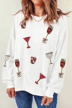 Sequin Round Neck Long Sleeve Sweatshirt White Woman Sweatshirts