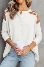 Women’s off-white round neck printed long sleeve henley shirt
