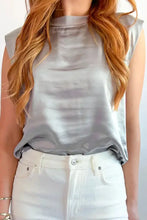 Round Neck Satin Tank Top Silver Tanks & Camis