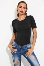 Black Short Sleeve Bodysuit with Ripped Jeans for Women