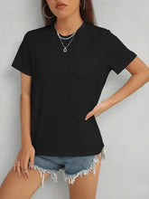 Black round neck short sleeve t-shirt with short sleeve length