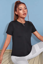 Black round neck short sleeve t-shirt with short sleeve length