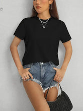 Womens plain black round neck short sleeve t-shirt