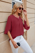 Round Neck Slit Half Sleeve Top Woman T Shirts