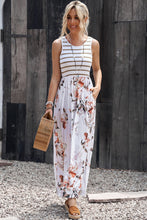 Round Neck Floral and Striped Maxi Dress Sleeveless A Line