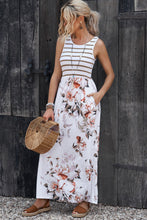 Round Neck Floral and Striped Maxi Dress Sleeveless A Line