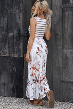 Round Neck Floral and Striped Maxi Dress Sleeveless A Line