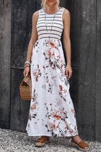 Round Neck Floral and Striped Maxi Dress Sleeveless A Line Floral