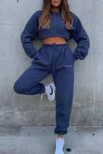 Navy blue Round Neck Sweatshirt and Joggers Set, cropped sweatshirt with drawstring waistband