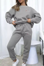 Gray Just Forever sweatset: cozy cotton blend sweatshirt and joggers with embroidered branding