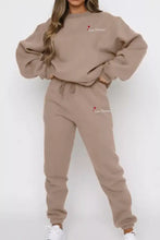 Beige love forever sweatshirt and joggers set with red embroidered hearts