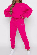 Bright pink Round Neck Sweatshirt and Joggers Set with love forever embroidery