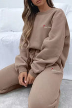 Beige oversized Round Neck Sweatshirt with red love forever embroidery