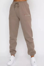Beige drawstring joggers with love forever embroidery on thigh in Round Neck Sweatshirt and Joggers Set