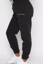 Black cotton joggers with love forever embroidery in Round Neck Sweatshirt and Joggers Set