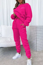 Bright pink Round Neck Sweatshirt and Joggers Set with love forever embroidery