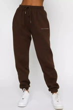 Brown cotton joggers with drawstring waistband and love forever embroidery in Round Neck Sweatshirt and Joggers Set