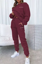 Maroon Love Forever sweatset with embroidered text on soft cotton top and joggers