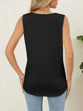Black sleeveless round neck tank with a relaxed fit and rounded neckline perfect for casual wear