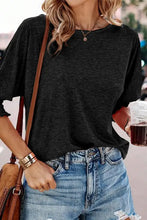 Round Neck Three-Quarter Sleeve Top Black Woman T Shirts