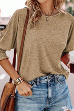 Round Neck Three-Quarter Sleeve Top Khaki Woman T Shirts