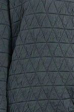 Dark gray quilted fabric with diamond pattern sleeve length detail in round neck top and pocketed pants lounge set
