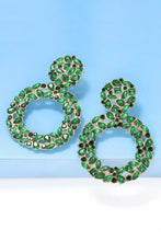 Round shape acrylic dangle earrings with green gemstone hoops and silver accents