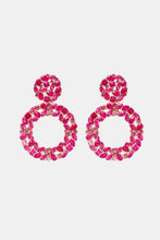 Pink round shape acrylic dangle earrings with beaded hoops and rhinestones