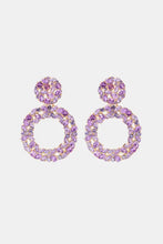 Round shape acrylic dangle earrings with lavender crystal hoops and rhinestone accents