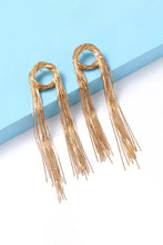 Round shape fringed copper tassel drop earrings with gold hoops