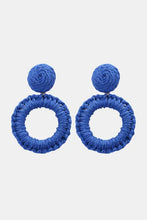 Round Shape Raffia Grass Dangle Earrings Blue One Size Earrings