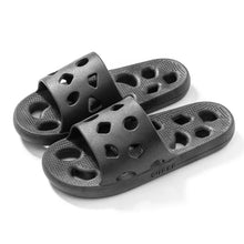 Black perforated round toe flats slippers with slide design