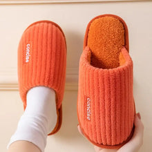 Plush orange corduroy round toe flats slippers with soft lining