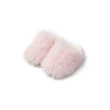 Pair of soft pink faux fur round toe flats slippers